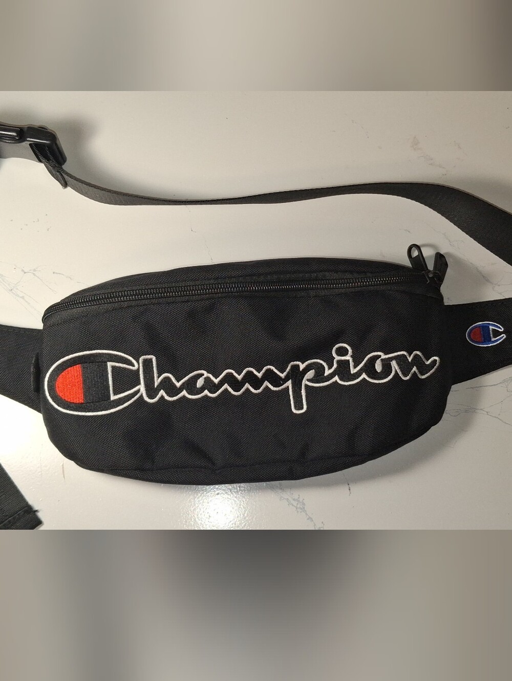 Champion Black Waist Bag with Red Logo Accent